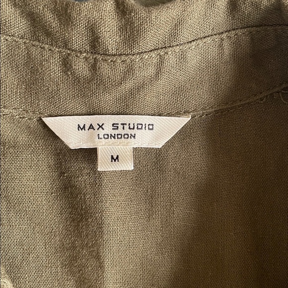 Max Studio Olive Green Linen Short Sleeve Dress - Picture 7 of 10